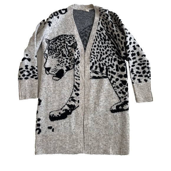 Anthropologie Moth Lucerne Leopard Longline Cardigan Sweater Small Open Front - Picture 1 of 14